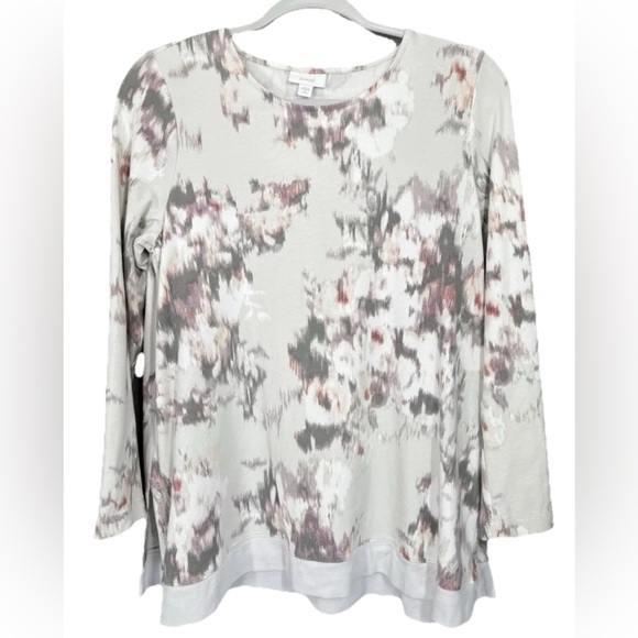 J Jill Pure Jill Top Size Medium Petite Tunic Watercolor Floral Pima Cotton - Picture 1 of 9